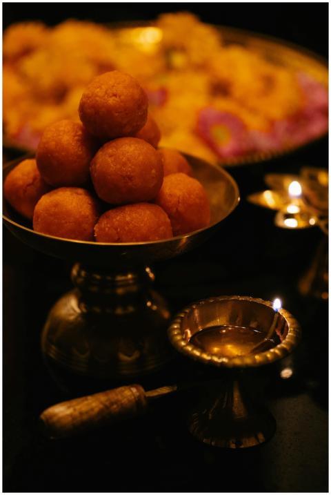 Delicious Indian sweets arranged with traditional