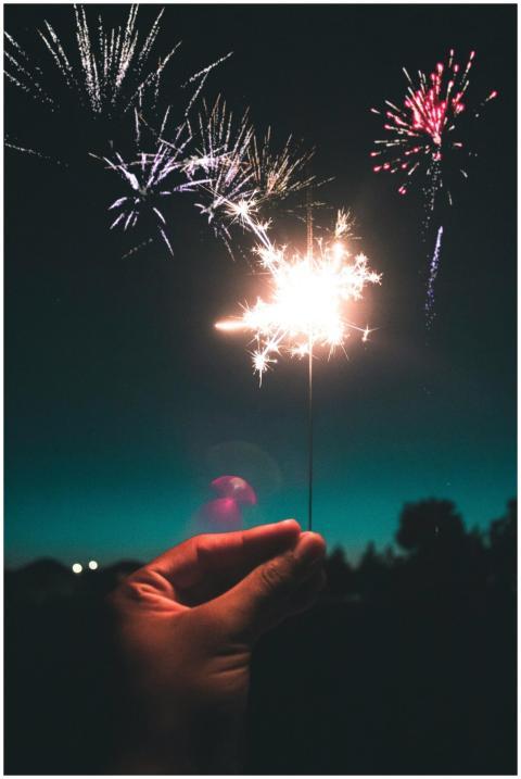 Close-up of a hand holding a sparkler with firewor