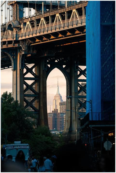 View of the Empire State Building framed by Manhat