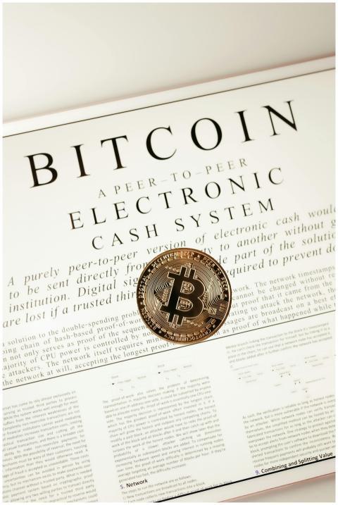Close-up of a Bitcoin coin on the cryptocurrency's