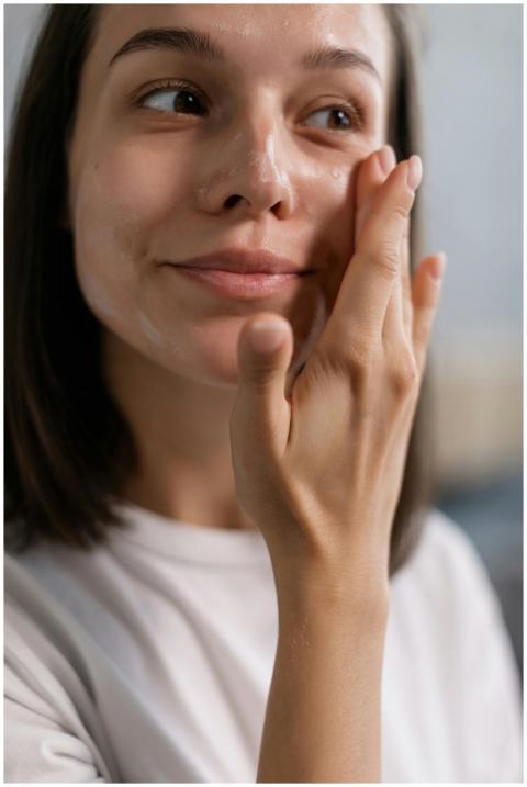 Young woman applying facial cream as part of her s
