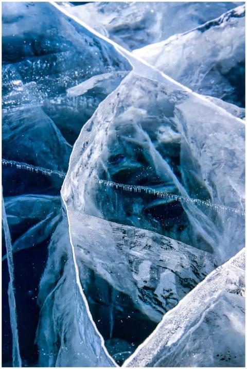Stunning close-up of intricate blue ice formations