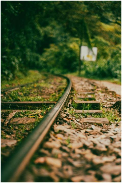 A charming close-up view of an old railway track s