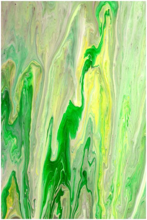 Vivid abstract fluid art in green and yellow tones