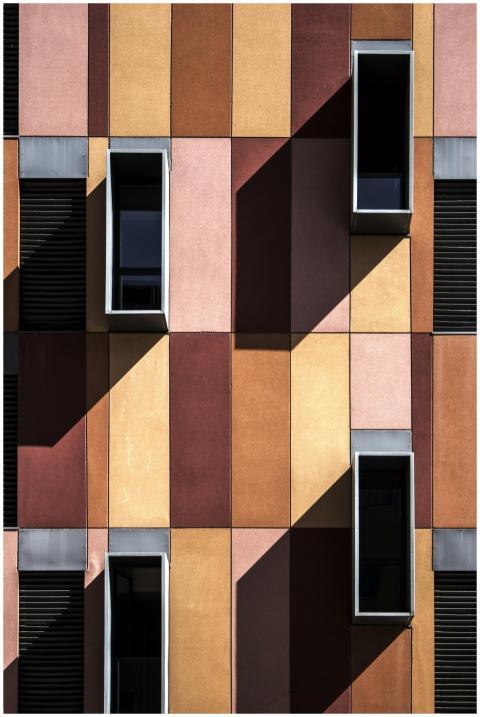 Colorful modern facade with geometric design and s