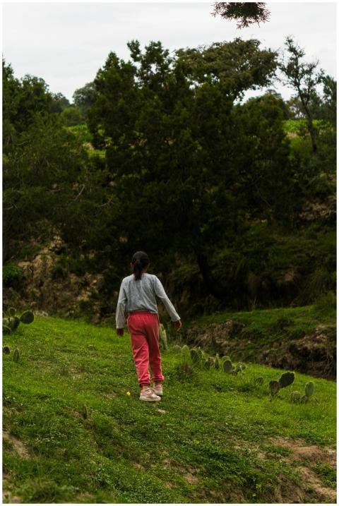 A girl strolls through a vibrant forest in Soltepe