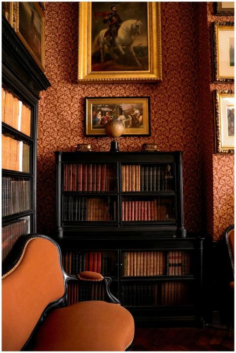 Sophisticated library in Paris with antique furnit