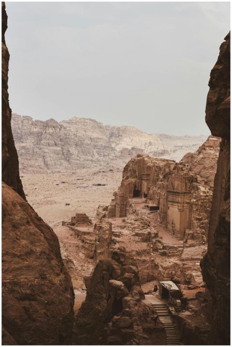 Scenic view of Petra's ancient rock formations in