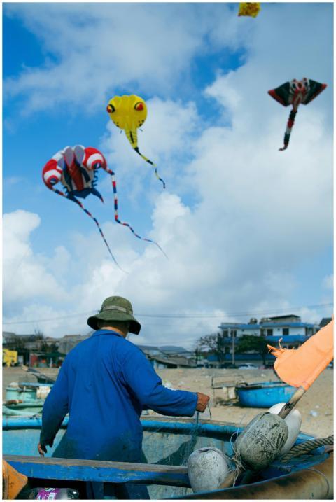 A vibrant display of kites flying over the beach i