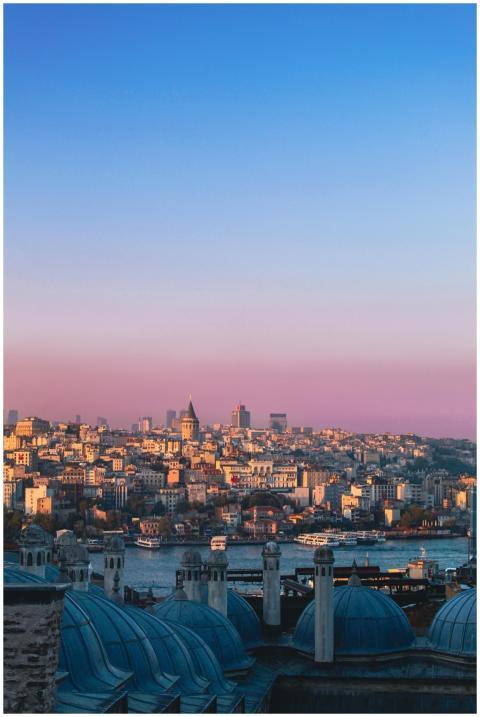 Twilight view of the Istanbul skyline with Galata