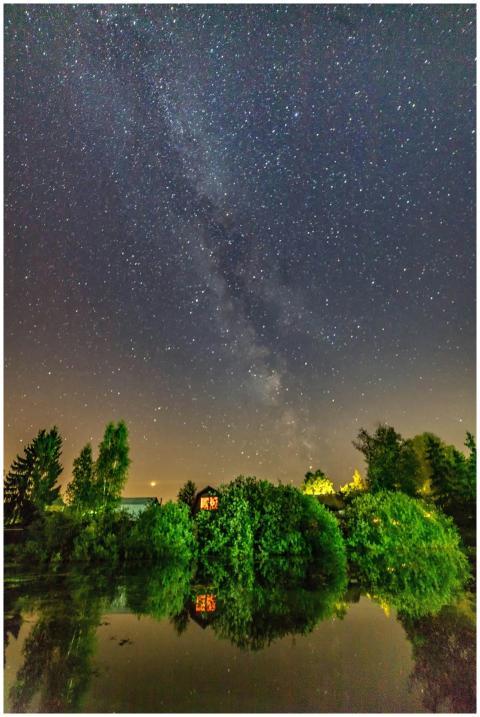 A breathtaking view of the Milky Way over a serene