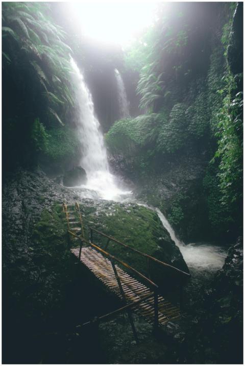 Stunning waterfall in lush Indonesian rainforest c