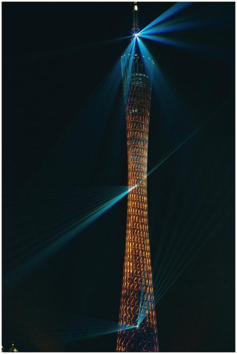 Dramatic night view of the illuminated Canton Towe