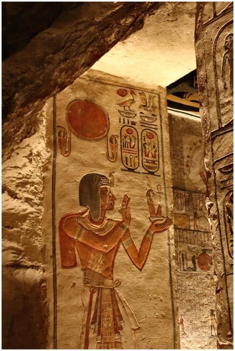 Detailed view of ancient Egyptian hieroglyphs and