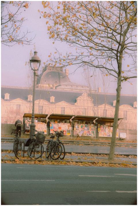 A picturesque autumn scene in Paris featuring bicy