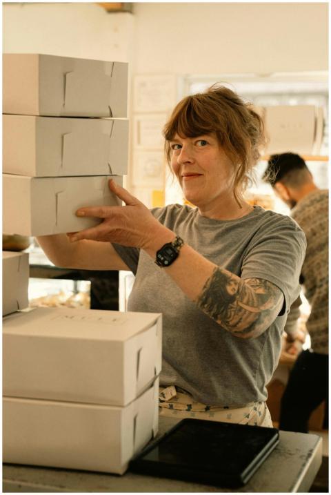 Woman Bakery Stacking Cake