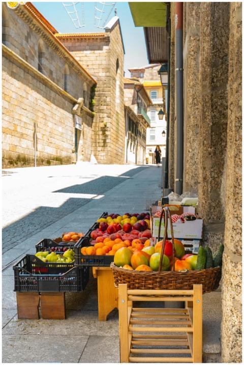Colorful fruits on display at a traditional outdoo