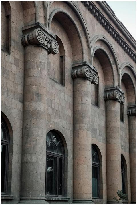 Side view of iconic classical architecture with co