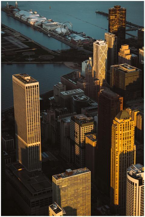 Stunning aerial view of Chicago skyline with skysc