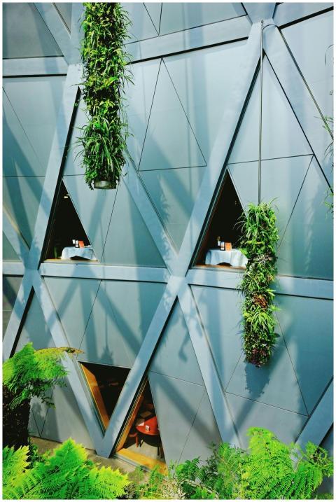 Contemporary geometric architecture adorned with l