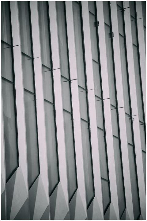 Urban architectural facade featuring geometric pat
