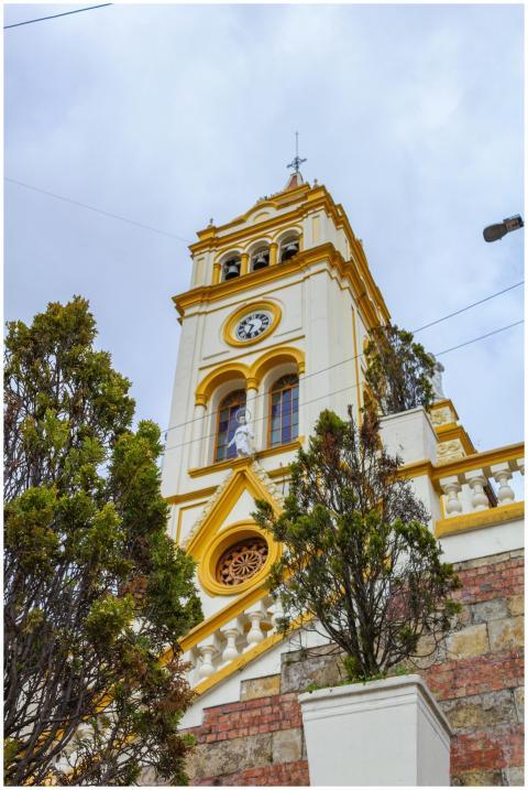 A stunning view of a historic clock tower in Bogot
