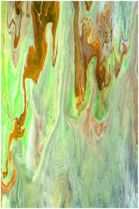 A dynamic abstract painting featuring flowing patt