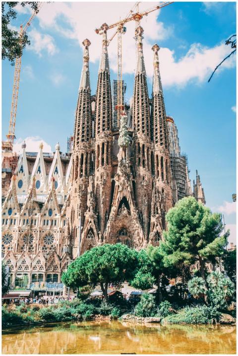 Iconic view of Sagrada Familia in Barcelona with c