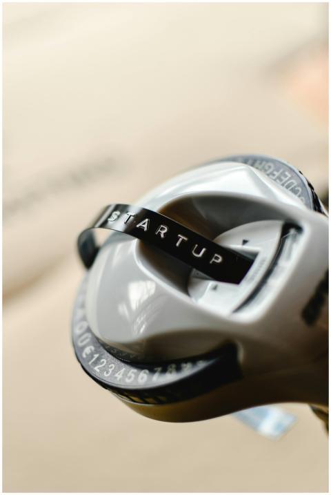 High-quality close-up of a label maker printing th