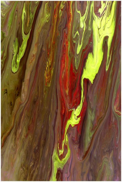 Vibrant abstract painting with swirling colors and