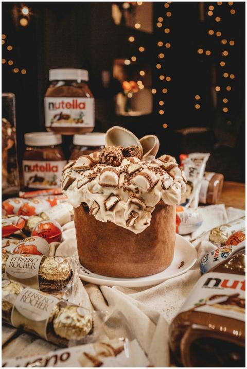 Luxury chocolate cake adorned with Nutella and Fer