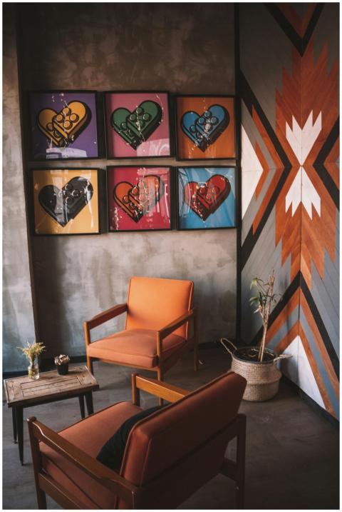 Stylish interior with framed heart artwork and mid