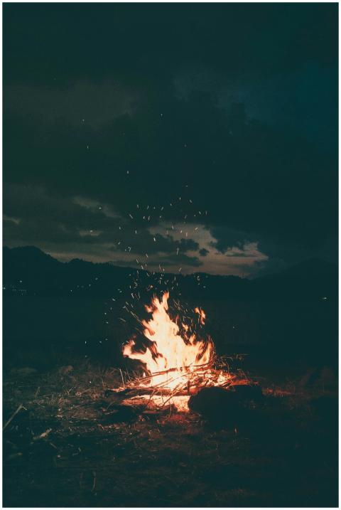 A peaceful campfire burning brightly under a starr