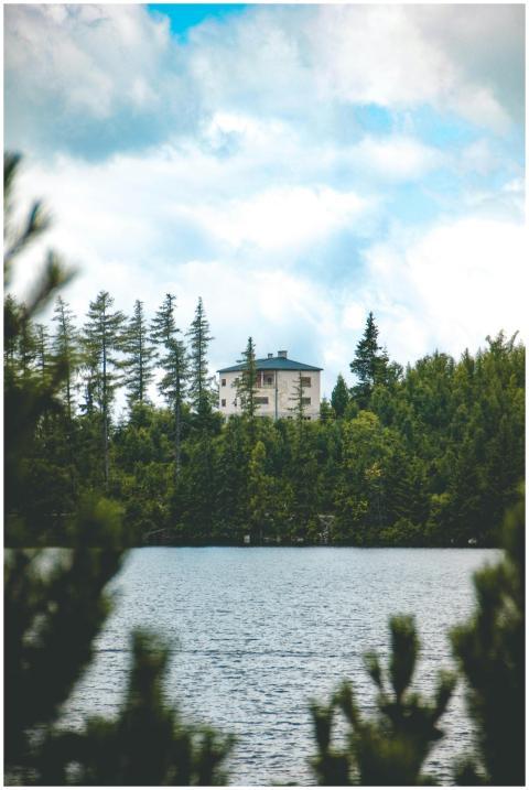 A serene view of a single house nestled among tall