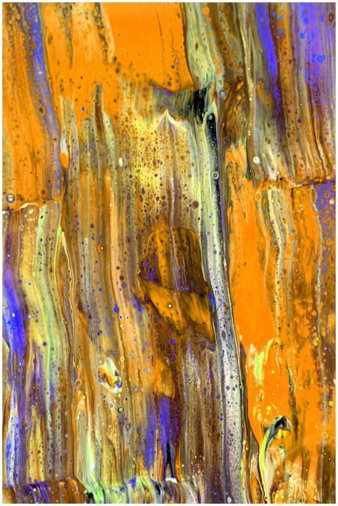 Colorful abstract artwork with vivid orange and bl