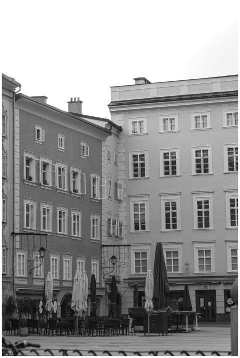 Elegant Salzburg buildings in a quiet black and wh