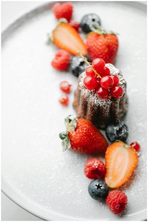 From above of appetizing pie decorated with redcur