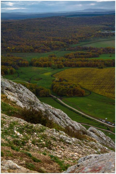 A breathtaking aerial view of vibrant autumn lands