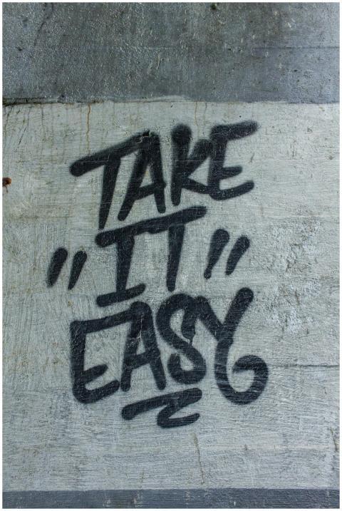 Black graffiti text 'Take it Easy' on a textured c