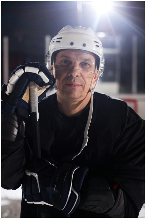 Portrait of a professional hockey player with gear