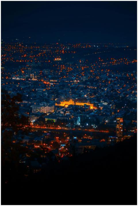 Stunning aerial night view of Tbilisi, Georgia, sh