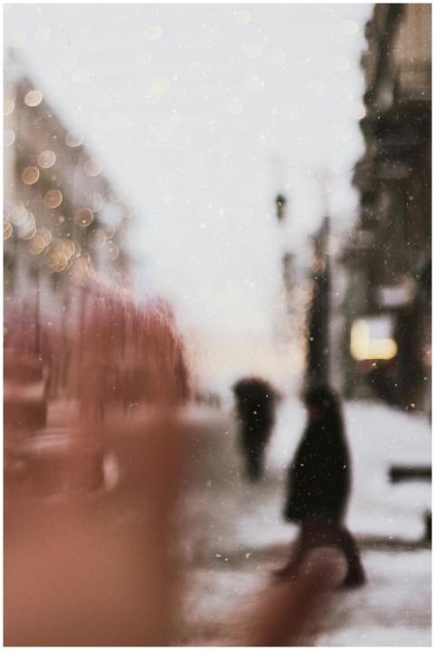 Blurred urban winter scene with snow in Moscow, ca