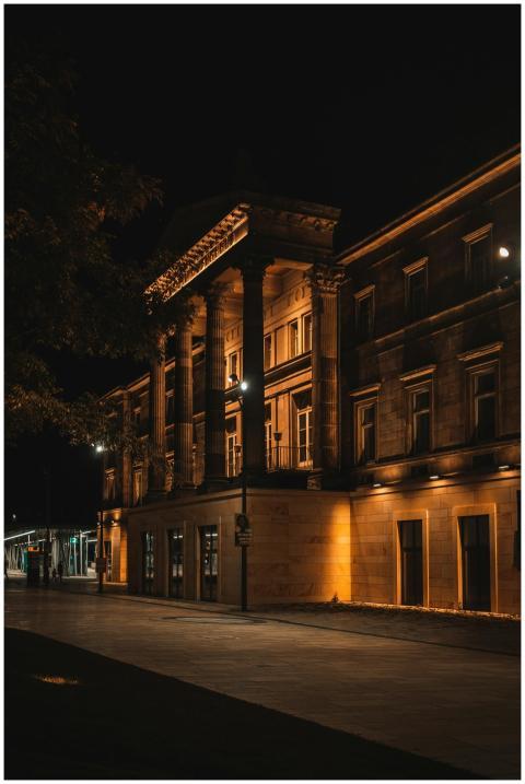 A beautifully lit historic building showcasing cla