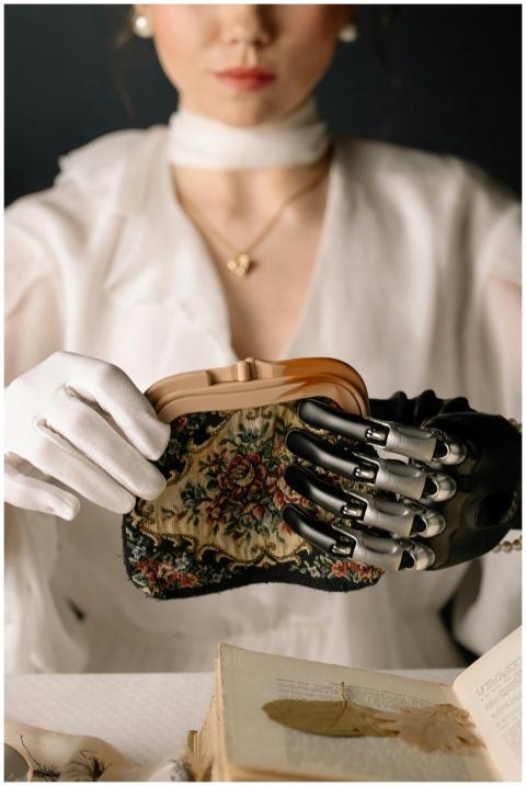 A stylish woman wearing a white blouse uses a pros