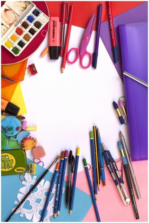 Vibrant collection of art and school supplies arra