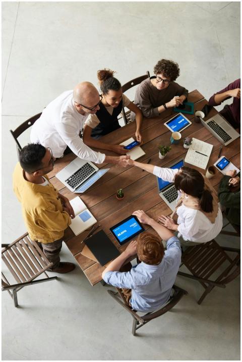 Overhead shot of a diverse team collaborating in a