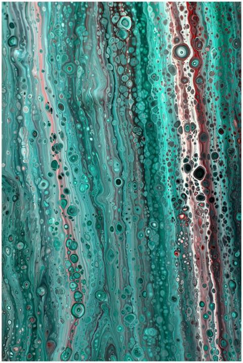 Dynamic abstract art featuring vibrant turquoise,