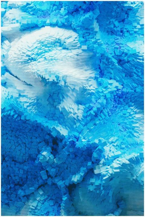 Vibrant abstract artwork featuring blue and white