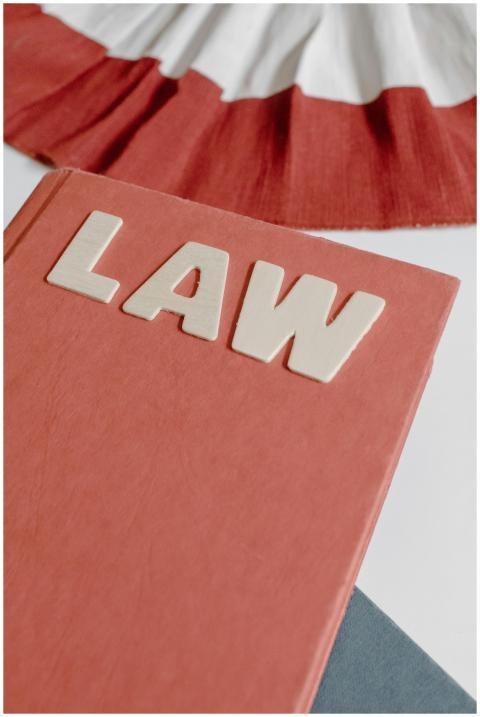 Close-up of a red hardcover law book with bold let