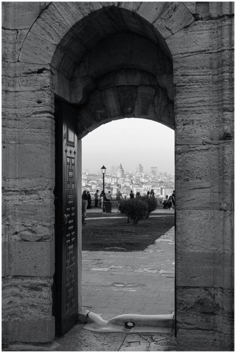 A stunning black and white view of Istanbul throug